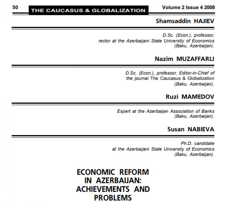 “Economic  reform in Azerbaijan achievements and problems” 1