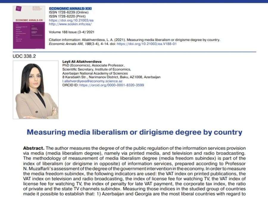 İqtisadiyyat İnstitutunun aliminin məqaləsi WEB of Science və SCOPUS bazalarına daxil olan jurnalda nəşr olunub 1