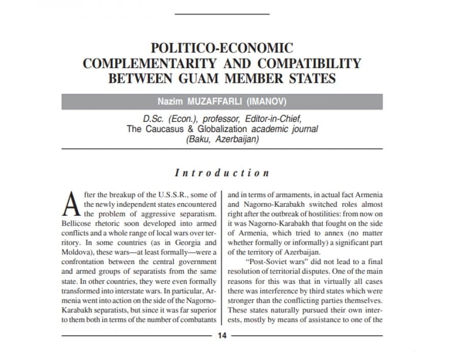 "Politico-economic complementarity and compatibility between GUAM member states" 1