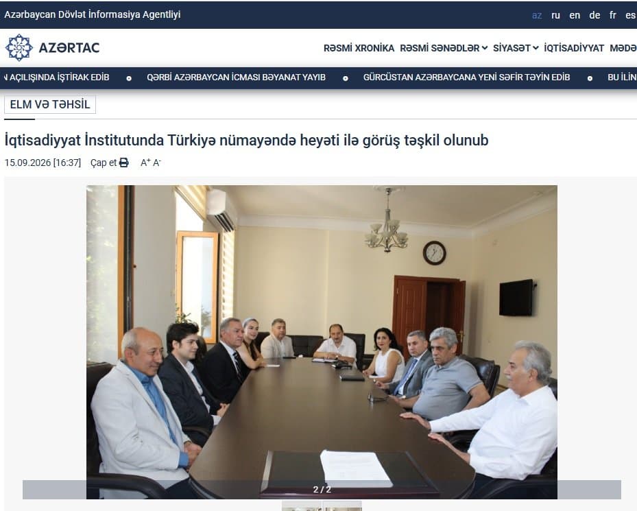 AZƏRTAC: İqtisadiyyat İnstitutunda Türkiyə nümayəndə heyəti ilə görüş təşkil olunub 1