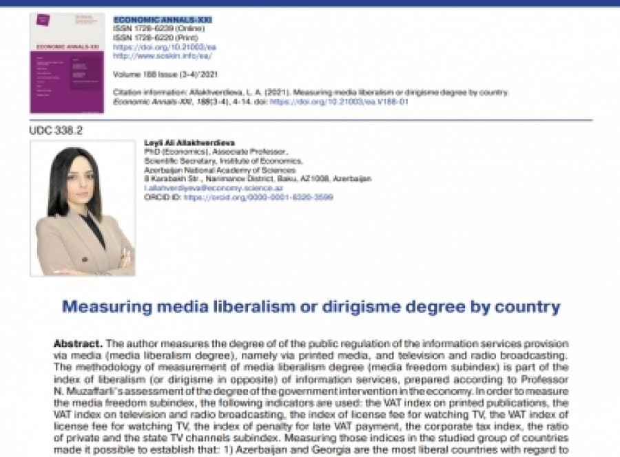 The article of the scientist of the Institute of Economics was published in the journal WEB of Science and SCOPUS